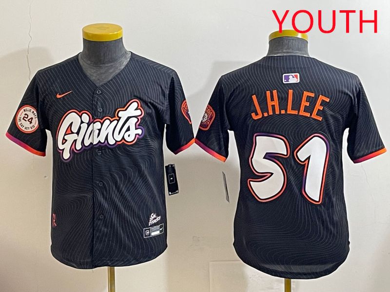 Youth San Francisco Giants #51 J.H.Lee Black Joint Name 2025 Nike MLB Jersey style 9->youth mlb jersey->Youth Jersey